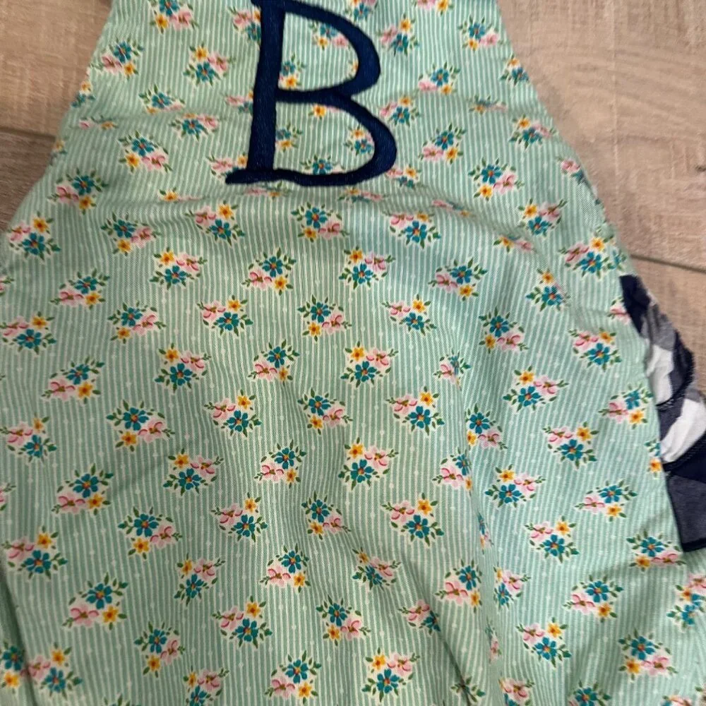 RICRAC & RUFFLES GIRLS GREEN AND BLUE BUBBLE ROMPER 18M MONOGRAMMED B